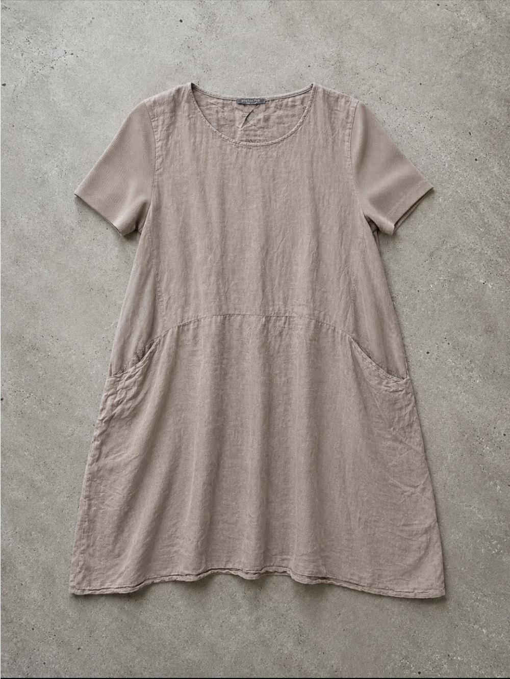 Pistache 100% Linen Shift Dress XL Made in Italy Taupe Pockets Oversized FLAW